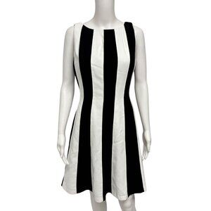 Anne Klein women's A line dress striped black white sleeveless size 8